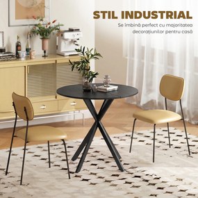 HOMCOM Masă Rotundă de Dining în Stil Industrial cu Picioare în Cruce din Oțel, Ø80x75 cm, Negru | Aosom Romania