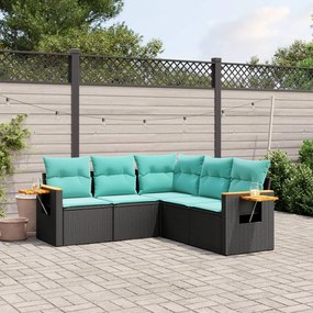 vidaXL Set mobilier de grădină cu perne, 5 piese, negru, poliratan