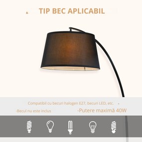HOMCOM Lampa de Podea Arc Inalta, Design Modern cu Abajur din Tesatura si Baza Metalica, Comutator cu Pedala, Negru | Aosom Romania