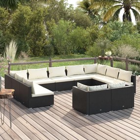 3102071 vidaXL Set mobilier de grădină cu perne, 11 piese, negru, poliratan