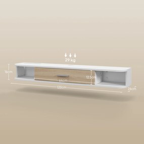 HOMCOM，Suport TV，Cu 2 Rafturi Deschise și Dulap cu Ușă Rabatabilă，MDF，120cm x 26cm x 16cm，Alb, gri | Aosom Romania