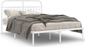 vidaXL Cadru de pat metalic cu tăblie, alb, 140x190 cm