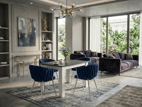 Fotoliu de dining din catifea ORION VELVET cu picioare argintii, albastru inchis