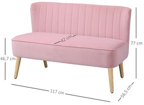 Sofa 2 locuri din stofa HOMCOM Canapea tapitata Canapea dubla Mobilier de living Canapea din lemn Material textil moale Spuma de poliester Roz 117 x 56,5 x 77 cm | Aosom Romania
