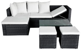 Set mobilier de gradina cu perne, 4 piese, negru, poliratan Alb si negru, 4