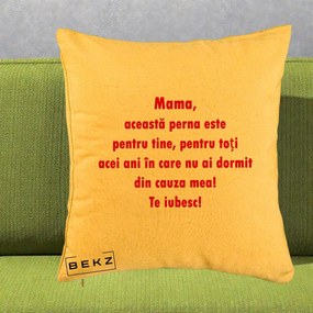 Cadou pentru Mama - Perna Personalizata Perna pentru Mama, 40x40 cm, Galben, Husa Detasabila, Perna Inclusa, BEKZ®