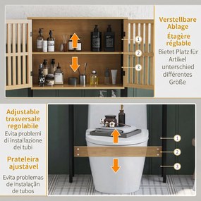 HOMCOM Dulap Baie cu Economie de Spațiu, Dulap Deasupra Toaletei cu 2 Uși și Raft Deschis, 60x21,5x172 cm, Lemn Natural | Aosom Romania