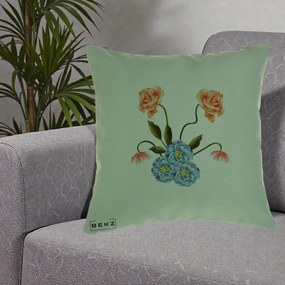 Perna Decorativa Trandafiri si Bujori Acuarela, 40x40 cm, Verde, Husa Detasabila, Perna Inclusa, BEKZ®
