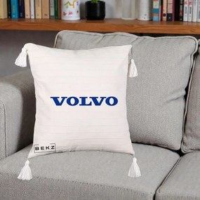 Perna Personalizata cu emblema Volvo, 40x40 cm, Bej cu Franjuri, Husa Detasabila, Perna Inclusa, BEKZ®
