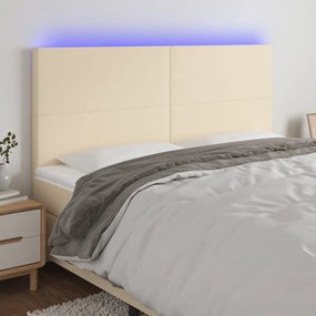 3122163 vidaXL Tăblie de pat cu LED, crem, 180x5x118/128 cm, textil