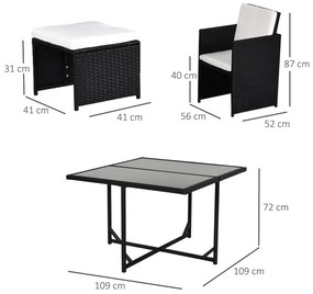 Outsunny Set Mobilier de Grădină încorporabil 8 persoane 9 piese rășină împletită 4 fire imitație răchită Negru Perne detașabile crem | Aosom Romania