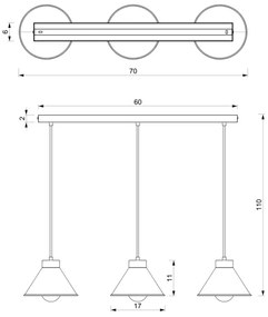 Lustră pe cablu DEMET 3xE27/60W/230V neagră/aurie