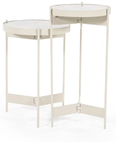 Set 2 masute laterale din metal si marmura Sib 35x35x49 cm / 30x30x60 cm bej