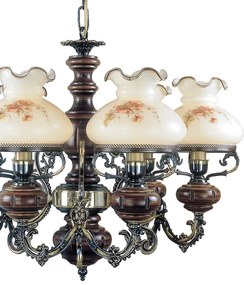 Candelabru cu 6 brate design italian din alama cu lemn 624