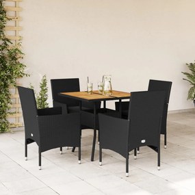 3278712 vidaXL Set mobilier grădină perne 5 piese negru poliratan/lemn acacia