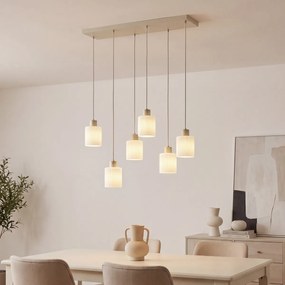 Lampă suspendată scandinavă bej cu sticlă albă cu 6 lumini - Wisp