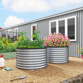 Outsunny Set de 2 jardiniere ridicate, din oțel galvanizat, cu fund deschis, 90 x 90 x 56 cm, argintie | Aosom Romania