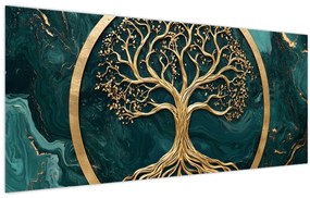 Tablou – Arborele vieții auriu în marmură (120x50 cm)