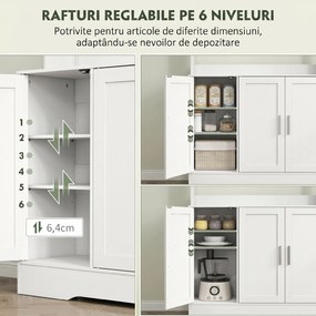HOMCOM Dulap Bucătărie de 180cm, Dulap Înalt cu 4 Compartimente, Uși din Sticlă Securizată, 2 Rafturi Deschise, Rafturi Reglabile, Blat pentru Electrocasnice, pentru Bucătărie sau Living, Alb | Aosom Romania