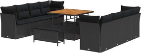 vidaXL Set de canapele pentru grădină cu pernă 11 pcs Negru poliratan