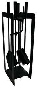 Set de unelte pentru șemineu 60 cm, 4 piese, cusuport, negru, metal