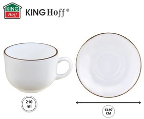 Set cesti si farfurioare pentru ceai Klausberg KH 1929, 12 piese, 210 ml, Opal, Alb/Auriu