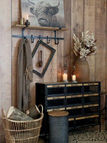 Cuier din lemn si fier, cu un raft, Antique Black