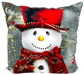 Perna decorativa de Craciun 40x40 cm cu om de zapada PPC04