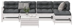 3250929 vidaXL Set mobilier de grădină cu perne, 6 piese, alb, lemn masiv pin