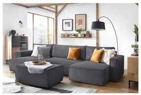 Taburet gri închis cu tapițerie din catifea reiată Nihad – Bobochic Paris