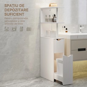 HOMCOM Dulap de Baie Subțire cu Sertare și Rafturi, Dulap de Baie Economisitor de Spațiu cu Sertar pe Roți, Coloană de Baie pentru Sufragerie, 20x45x115 cm, Alb | Aosom Romania