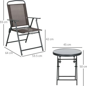 Outsunny Set de Grădină cu 3 Piese, cu Masă cu Blat din Sticlă - Maro | Aosom Romania
