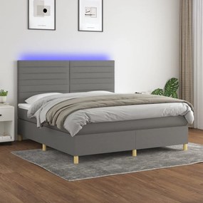 vidaXL Pat cu arcuri, saltea și LED, gri închis, 180x200 cm, textil