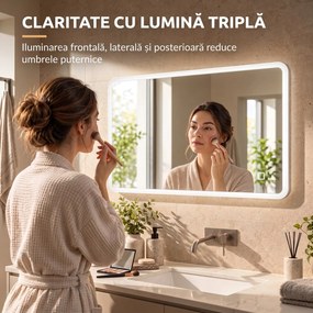 HOMCOM Oglindă de Baie cu LED 50 x 70 cm, Dimabilă, Antiaburire, Touch, Memorie | Aosom Romania
