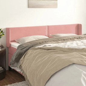 Tablie de pat cu aripioare roz 163x16x78 88 cm catifea 1, Roz, 163 x 16 x 78 88 cm