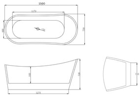 Cada baie freestanding 150 x 75 cm, ovala cu preaplin, Diva Foglia 1500x750 mm