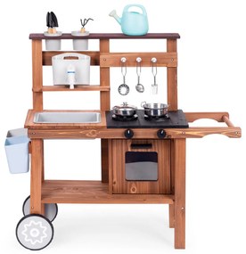 Bucătărie pentru copii în aer liber din lemn cu accesorii