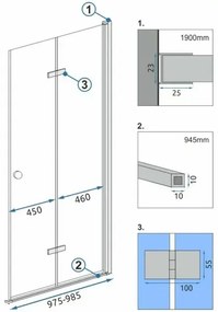 Modul cabina de dus Rea Fold N2 100x190 cm crom