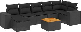 vidaXL Set mobilier de grădină cu perne, 8 piese, negru, poliratan