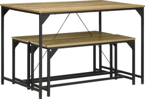 HOMCOM Set de masă cu 2 bănci cadru din oțel pentru 4 persoane pentru bucătărie sală de mese salon natural și neagră | Aosom Romania