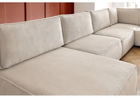 Colțar crem cu tapițerie din catifea reiată (în formă de "U"/cu colț variabil) Nihad modular – Bobochic Paris