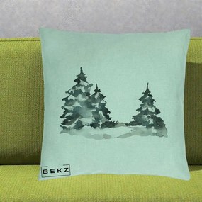 Perna Decorativa Brazi Inzapeziti Acuarela, 40x40 cm, Verde Menta, Husa Detasabila, Perna Inclusa, BEKZ®