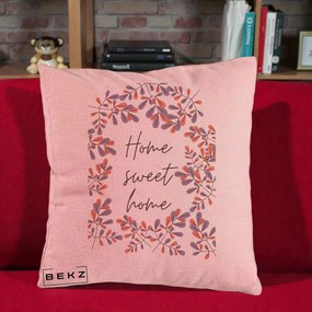 Perna Decorativa Home Sweet Home Frunze Colorate, 40x40 cm, Roz, Husa Detasabila, Perna Inclusa, BEKZ®