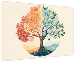 Tablou – Arbore dual cu fluture (90x60 cm)