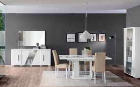 Set lemn masiv masă și scaune Lisa White - 8 scaune, 180 × 104 × 76 cm + 2 extensii
