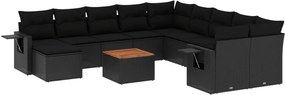 vidaXL Set canapele de grădină, 12 piese, cu perne, negru, poliratan