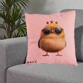 Perna Decorativa Pui Gold Star cu Ochelari Aurii, 40x40 cm, Roz, Husa Detasabila, Perna Inclusa, BEKZ®