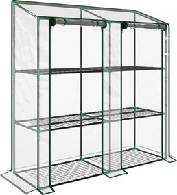 Outsunny Seră de Grădină cu Copertină din PE, Seră cu Acoperiș Înclinat, 2 Uși Rulante și 6 Rafturi, 143x46x151cm, Verde | Aosom Romania
