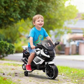 AIYAPLAY Motocicletă electrică pentru copii 18-36 luni, 6V, cu roți detașabile, faruri și muzică, albă | Aosom Romania