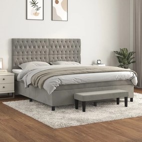 3138037 vidaXL Pat box spring cu saltea, gri deschis, 180x200 cm, catifea